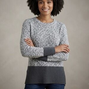 LL Bean Marled Gray Crew Neck Linen Blend Ragg Pullover Tunic Sweater LARGE